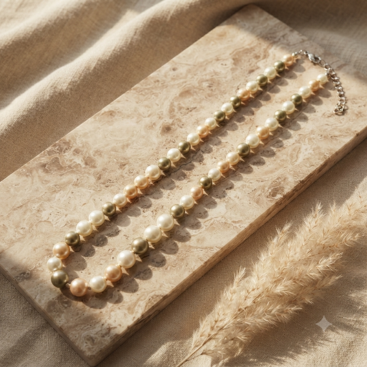 Pearl Necklace Multi Tone White , Champagne  And Gold Pearls