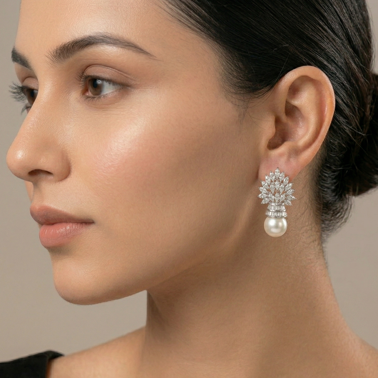 Marquis Zirconia Pearl Earrings