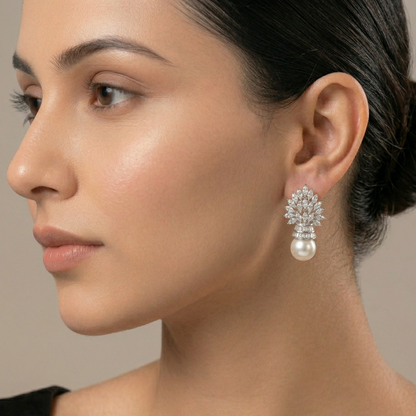 Marquis Zirconia Pearl Earrings