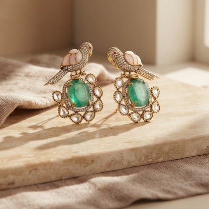 Green Bird Polki Earrings