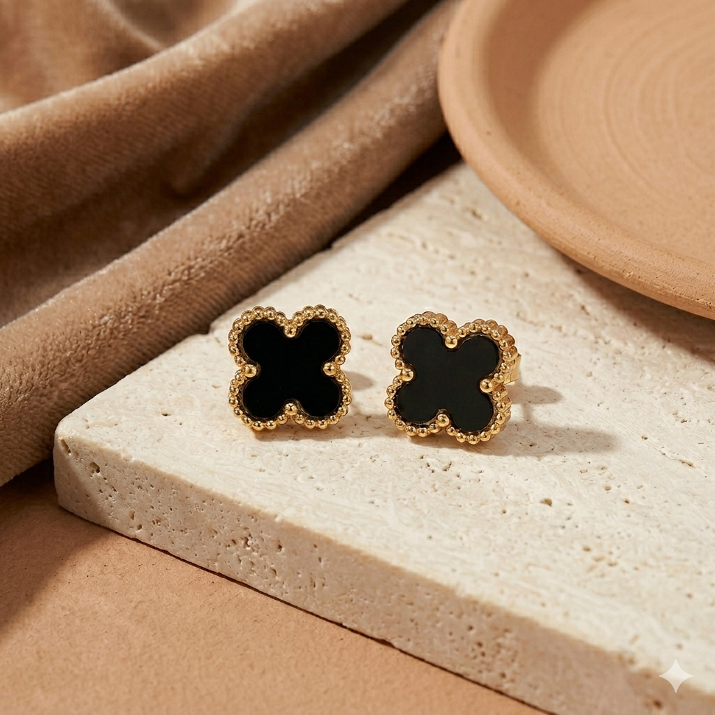 Black Enamel Stud Earrings