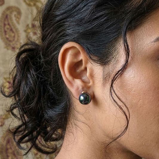 Black Crome Rainbow Pearls Studs Earrings