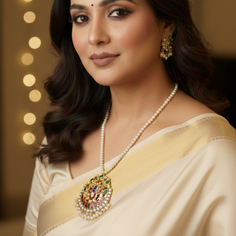 Emerald Ruby Kundan Pearl Necklace