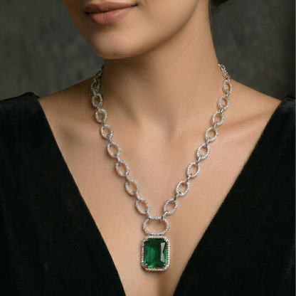 Emerald drop zirconia necklace