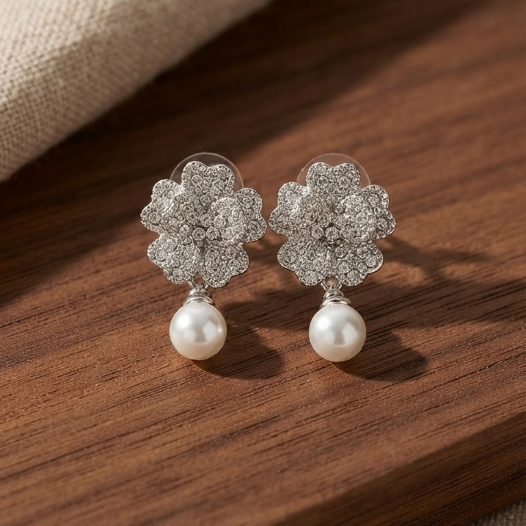Moonlit Bloom Pearl Earrings