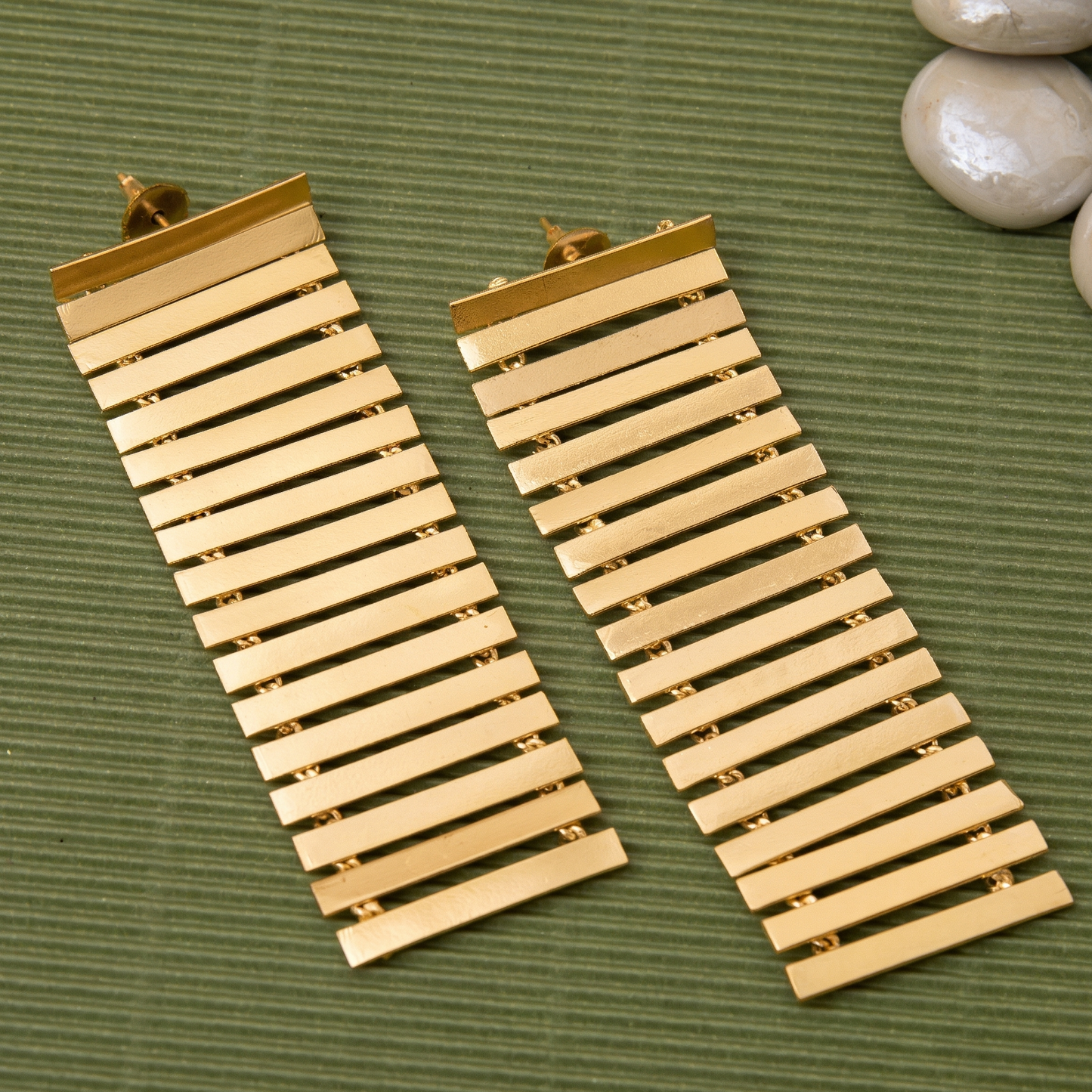 Modern Striped Golden Dangler earrings