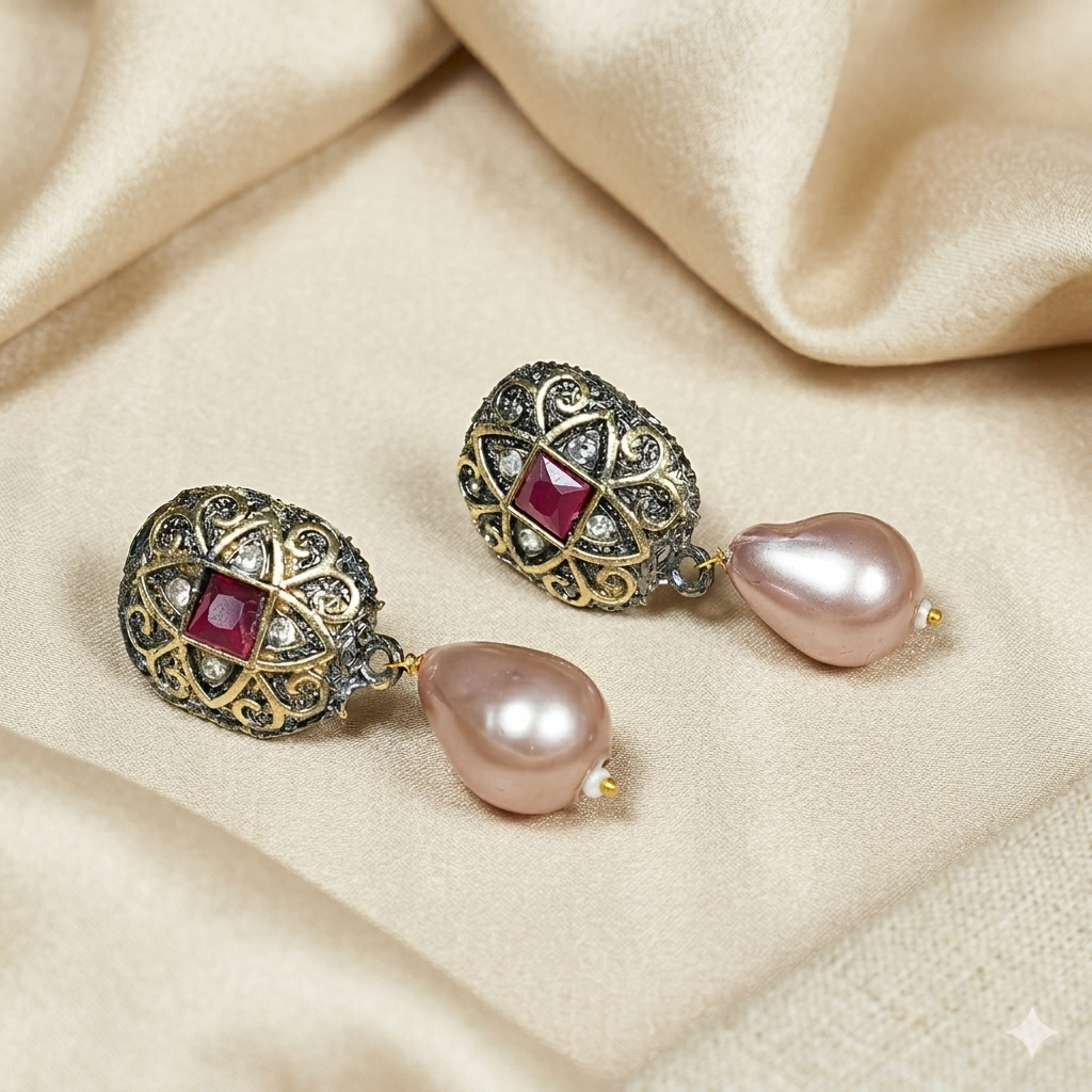 Aarika Rosegold Pearl Drop Earrings
