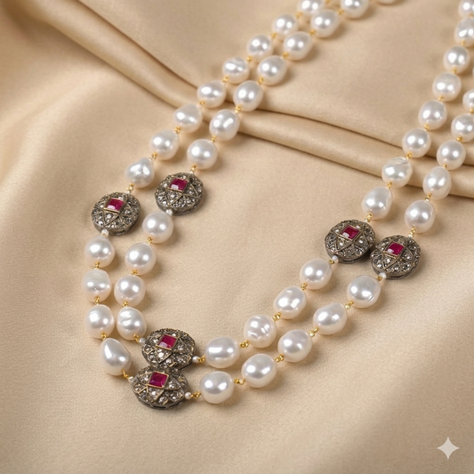 Ishvaa Pearl and Marcasite Balls Necklace Set