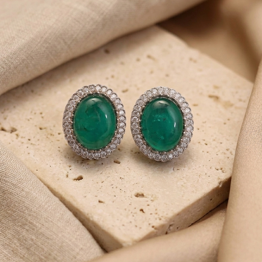 Emerald Colour Stone Studded Earrings