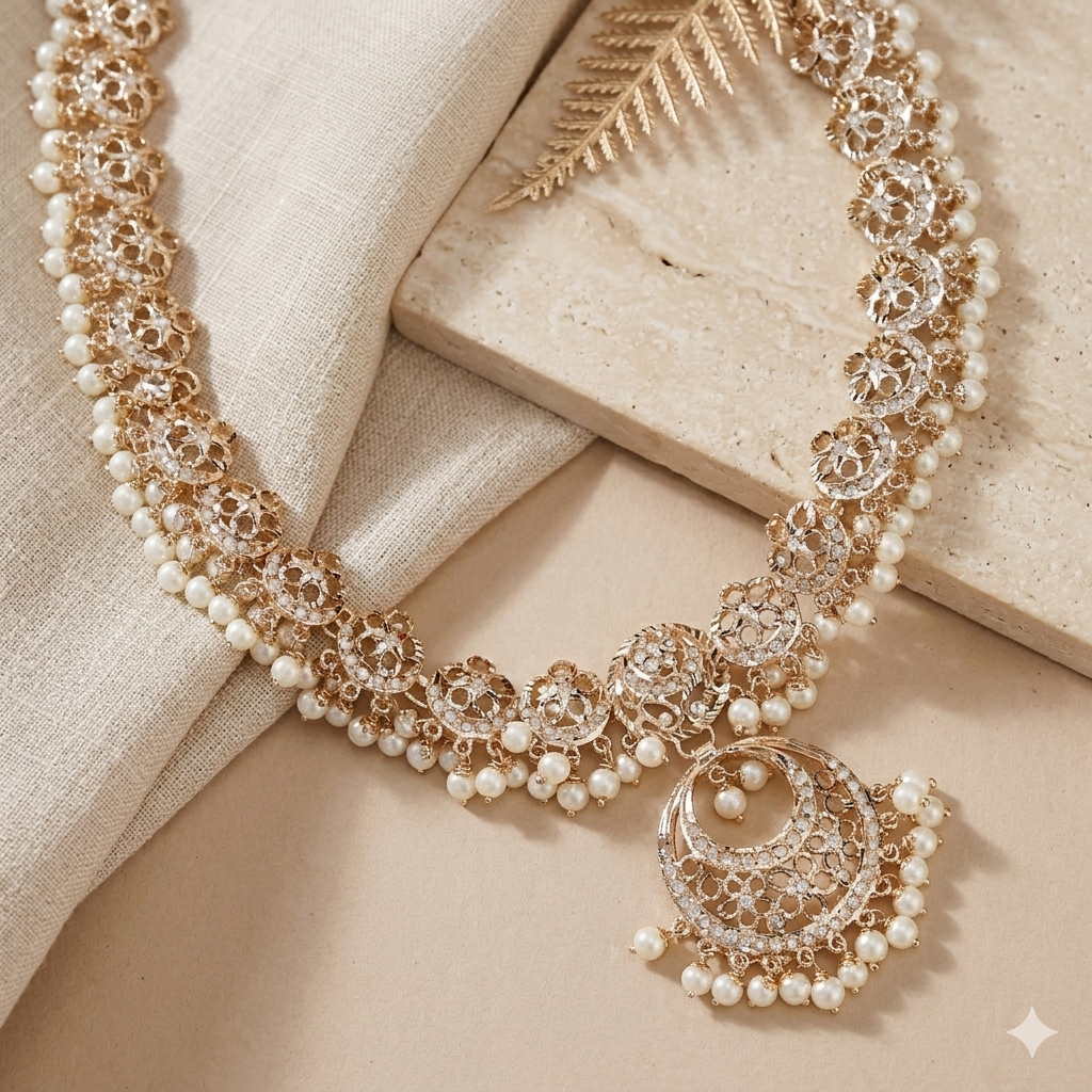 Matt Gold and Pearl Jadau Necklace Set