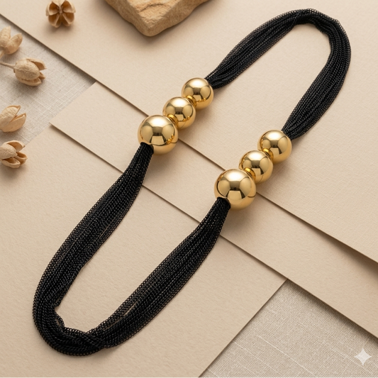 Black And Gold Beads Necklace