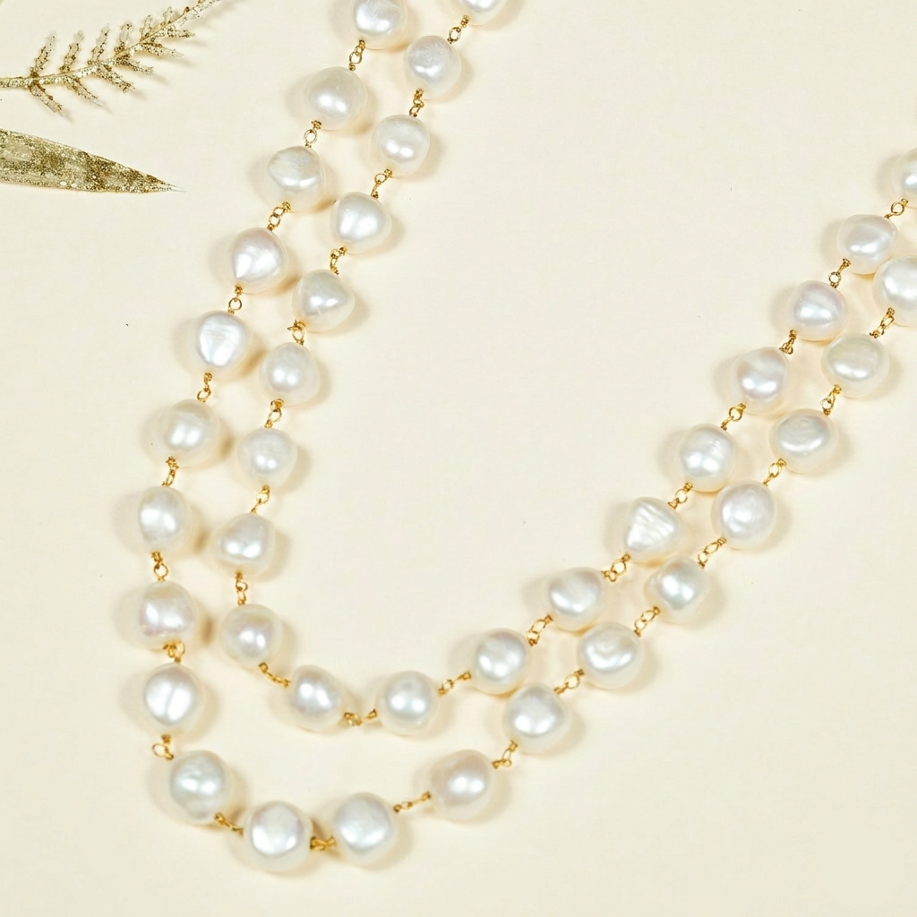 Double Line Wired Pearl Necklace