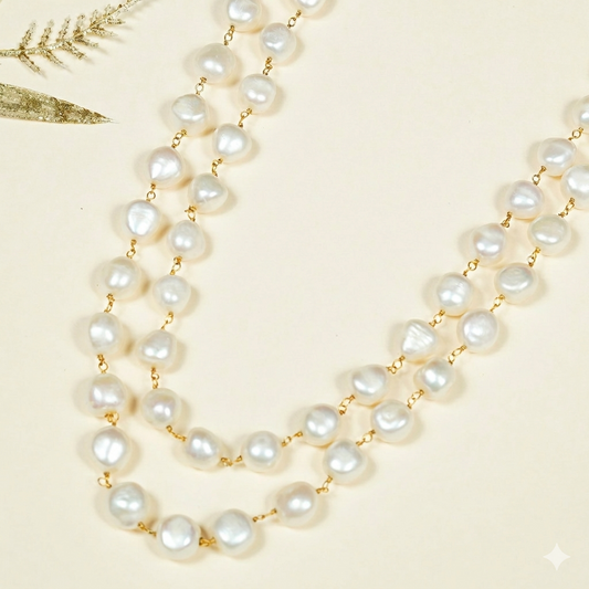 Double Line Wired Pearl Necklace