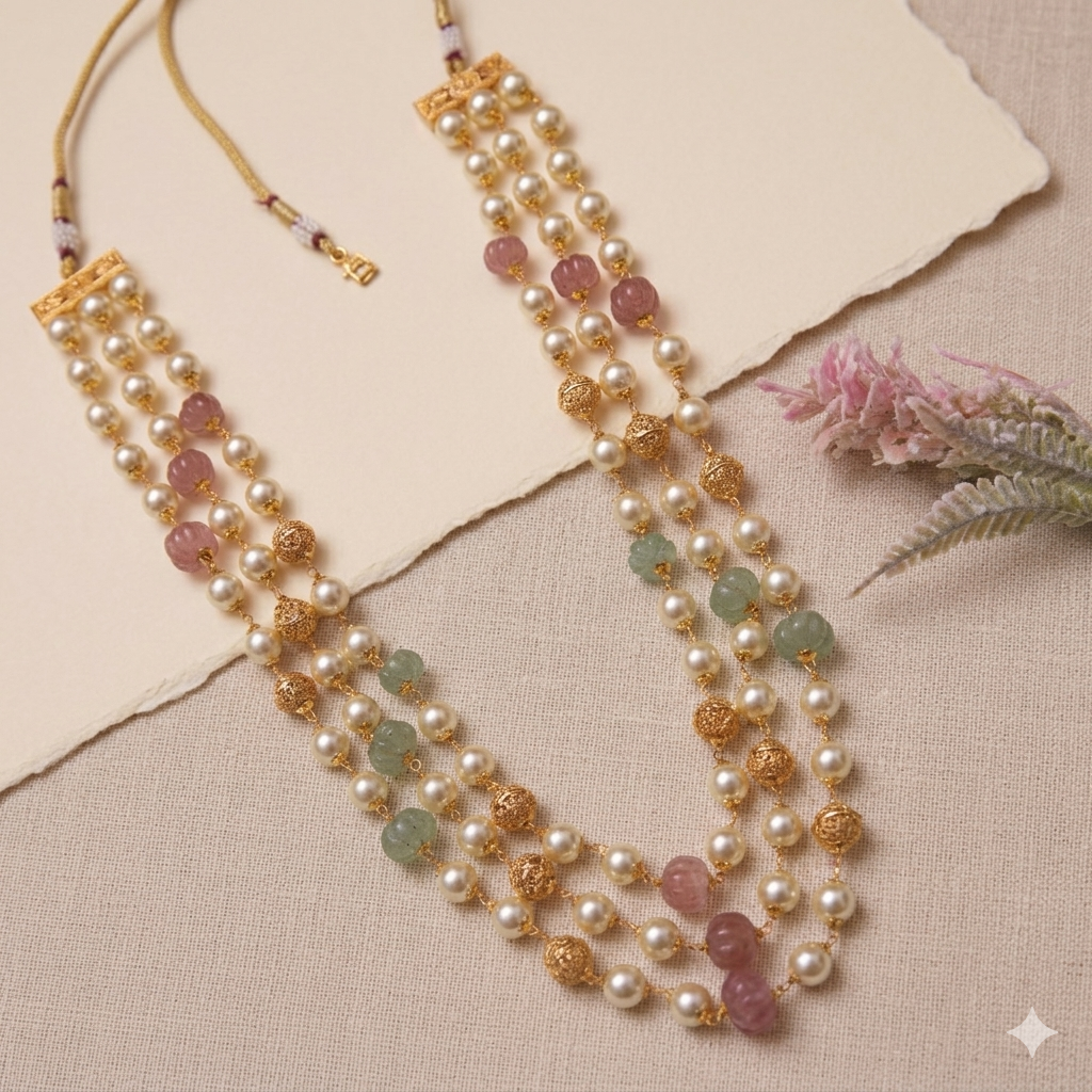 Gunisha Pastel Pink Three Layered Necklace