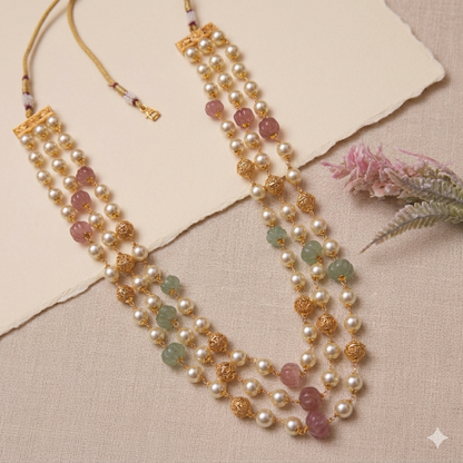 Gunisha Pastel Pink Three Layered Necklace