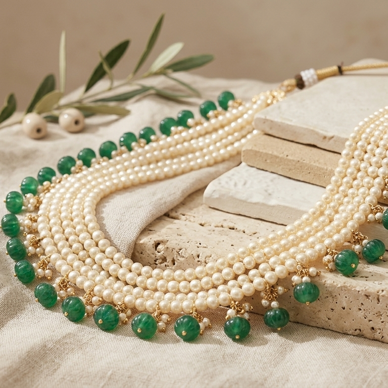 Vishakha Emerald Toned Pearl Choker