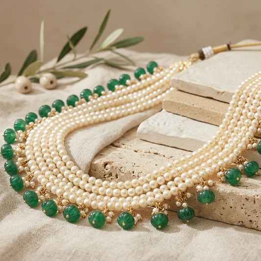 Vishakha Emerald Toned Pearl Choker