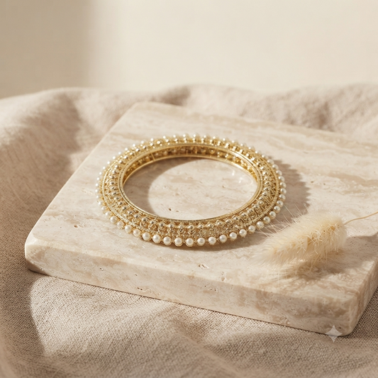 Gold Plated Pearl Kada Bracelet