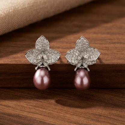 Embellished Purple Pearl Drop Earrings