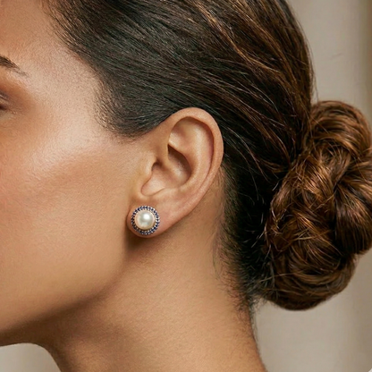 Pearl Studs With Blue Stone Earrings