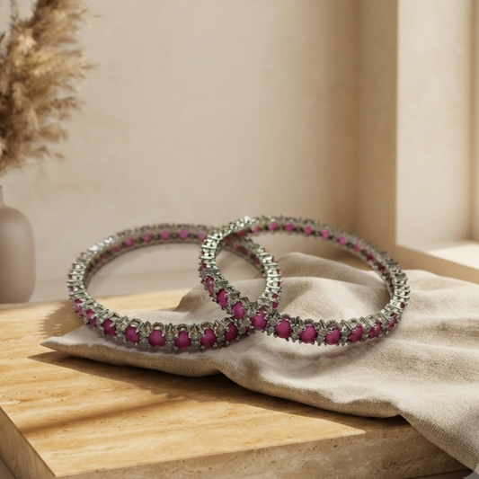 Rubans Rhodium Plated Pink bangles