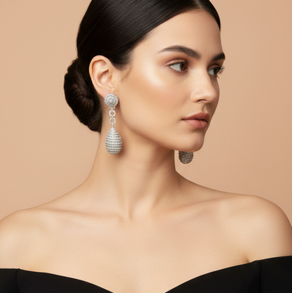 Elegant Silver Crystal Teardrop Dangler Earrings