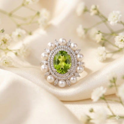 oval shaped emerald pearl ring