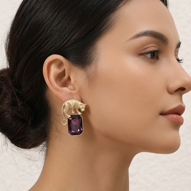 Panther Purple Crystal Earrings