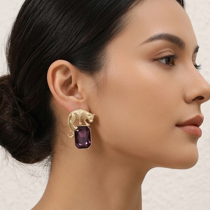 Panther Purple Crystal Earrings
