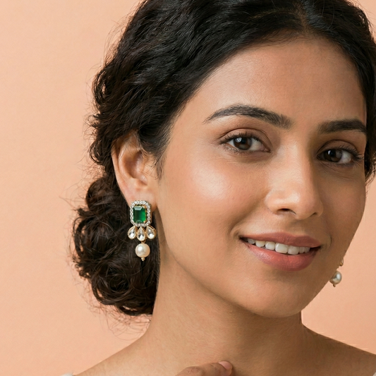 Amber Green Kundan Earrings
