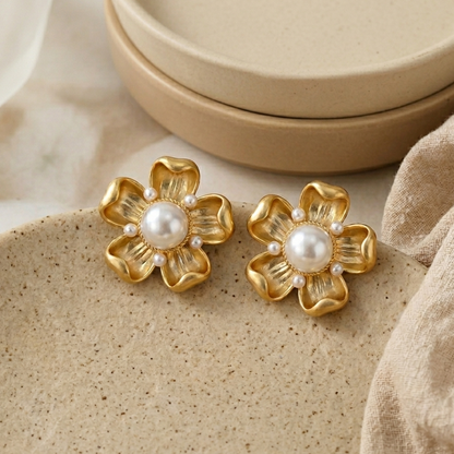 Prisha Matt Gold Flower Earrings