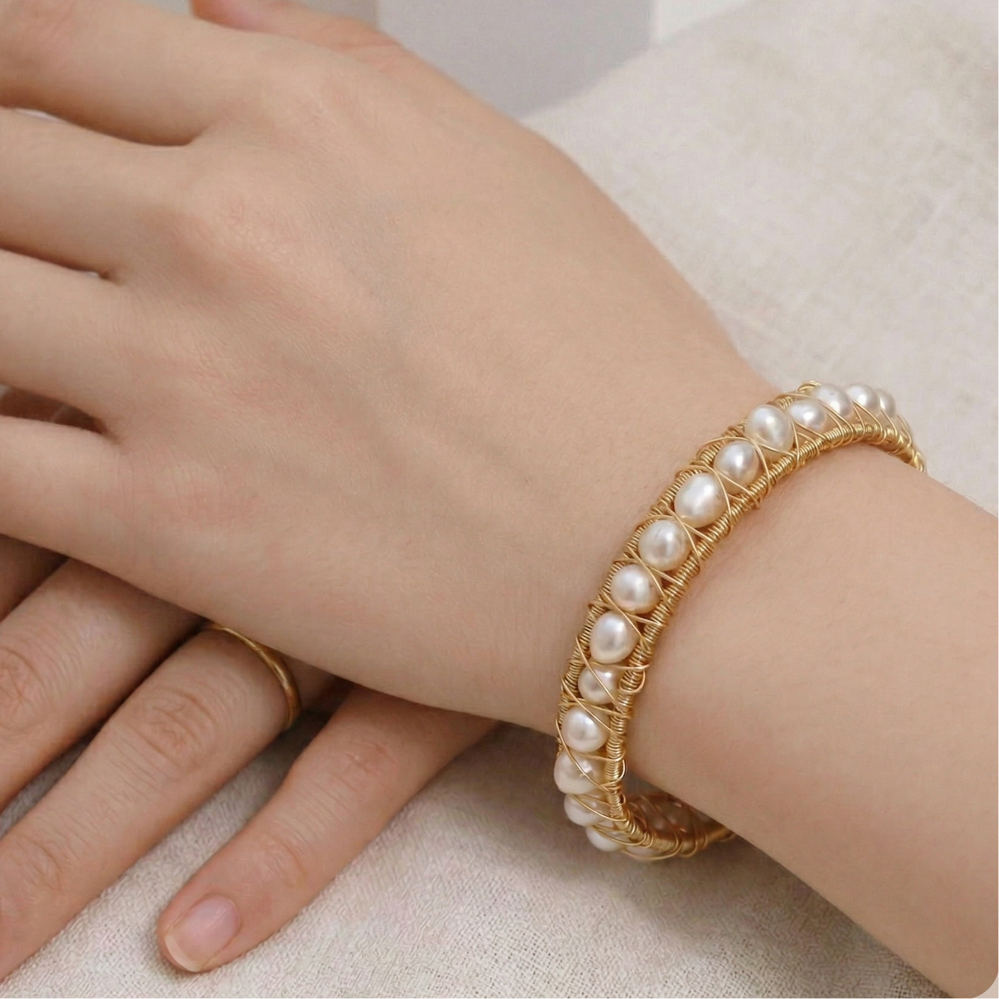 Anyaa White Pearl Openable Bracelet cum Bangle