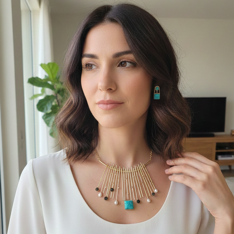 Mystic Blue Fringe necklace Set