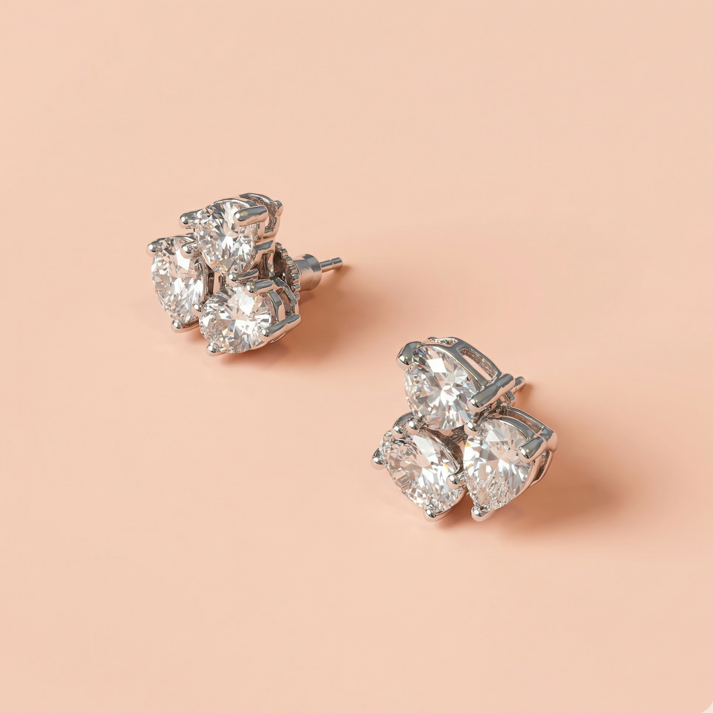 Three Daimond Shine Stones Earrings