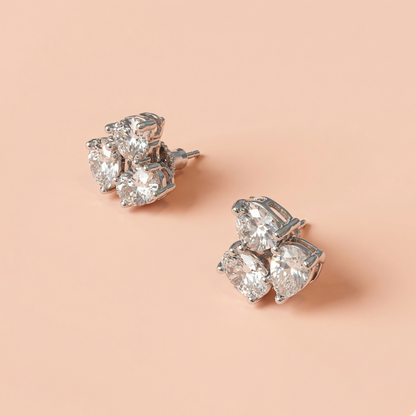 Three Daimond Shine Stones Earrings