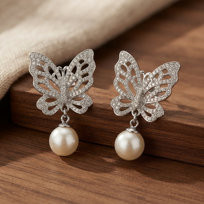 Pearl Butterfly Drop Earrings