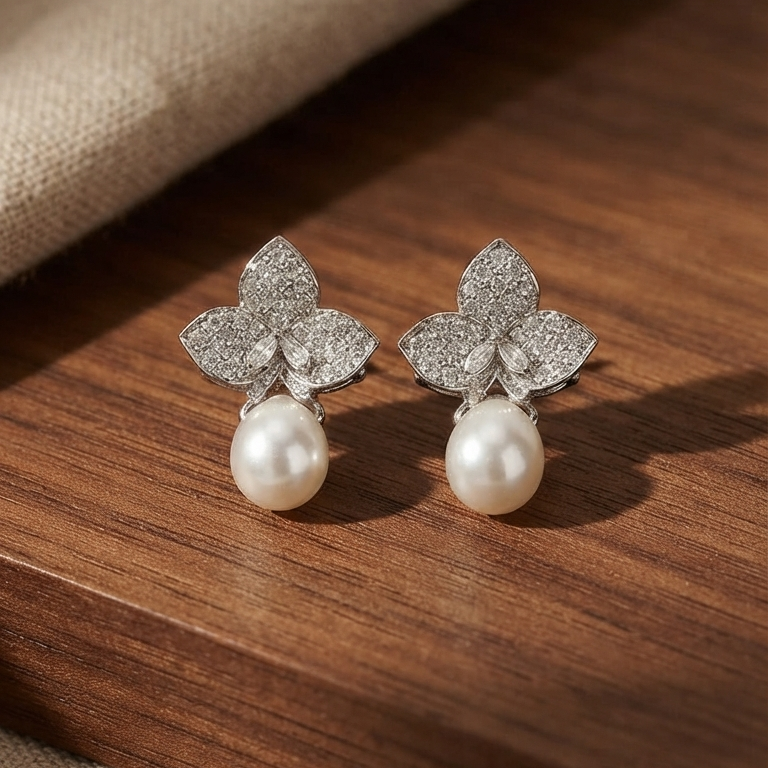 Pearl Floral Drop Earrings