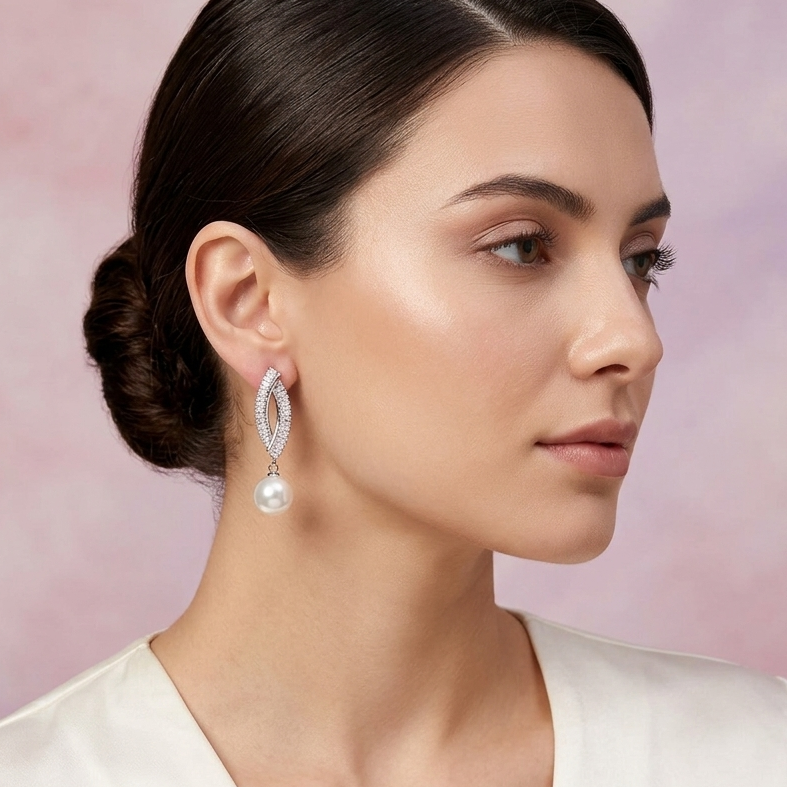 Baguette Pearl Drop Earrings