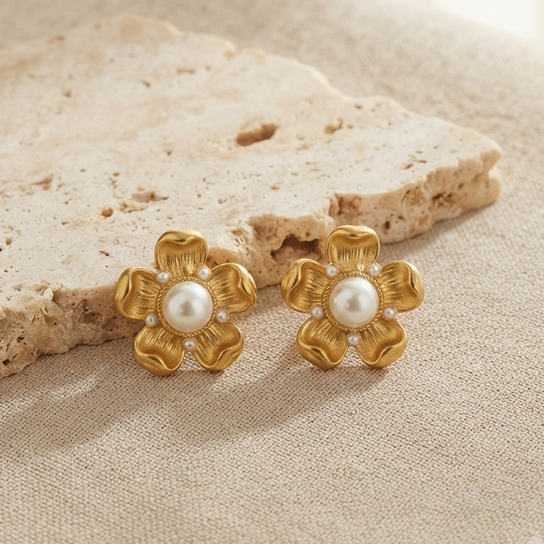 Pearl Gold Stud Earrings