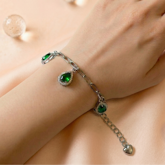 Emerald Toned Charms Chain Braclet