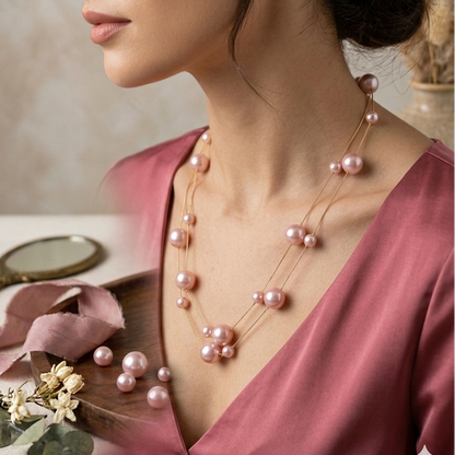 Rose Pink Layered Pearl Necklace