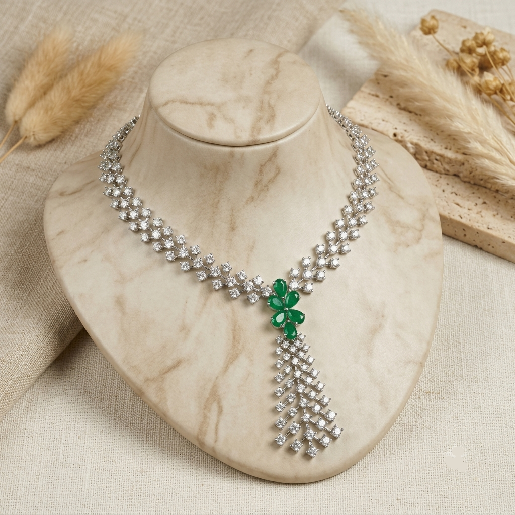 Green Stone Droplet Necklace Set