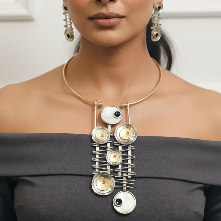 Gold Plated Turquoise Stone Statement Necklace