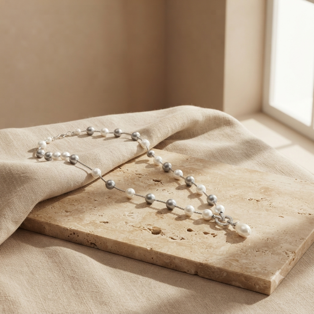 White & Grey Shell Pearl Necklace