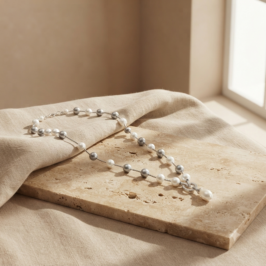 White & Grey Shell Pearl Necklace
