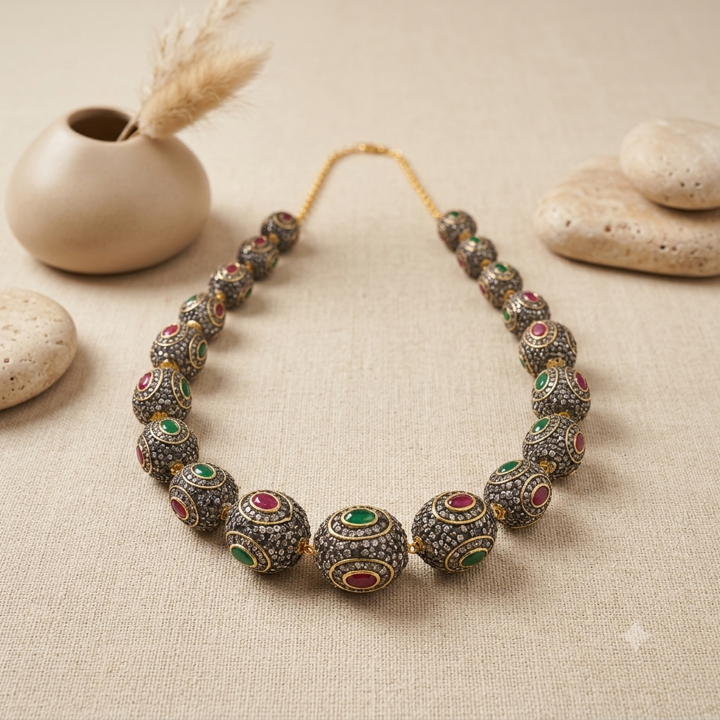 Noor Antique Multicoloured Stone Studded Necklace