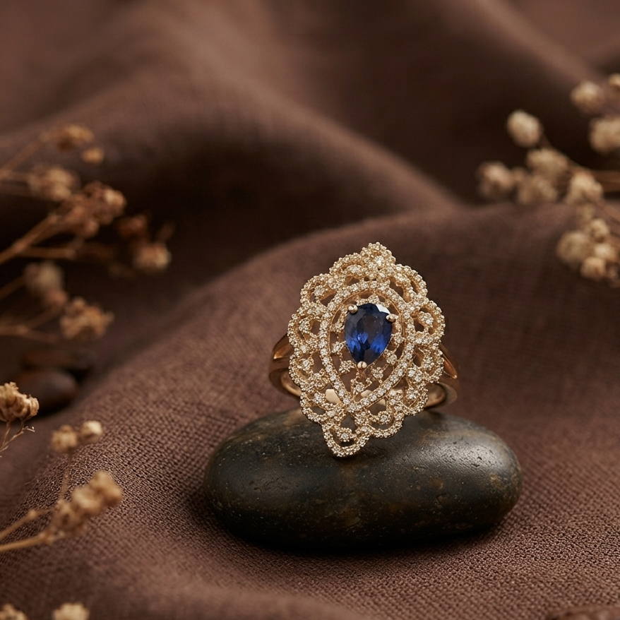blue stone kundan ring