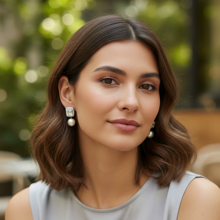 Classic Pearl Square Stud Earrings