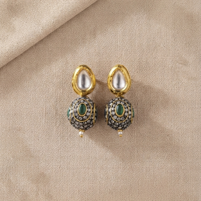 Paavni Green Stone Studded Necklace with earrings