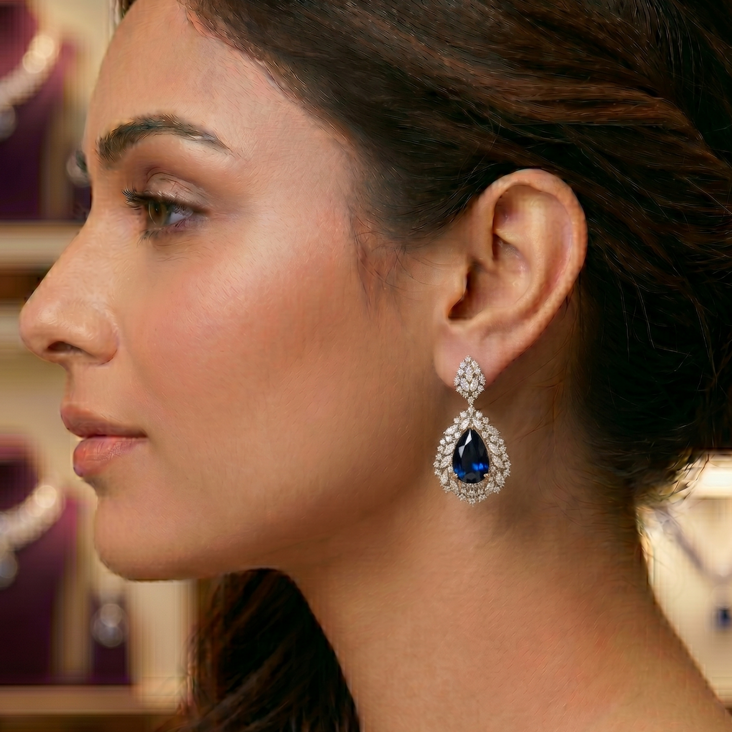 Blue Stone Studded Zirconia Earrings